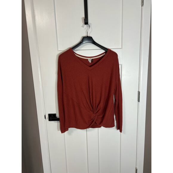 Anthropologie Akemi & Kin Rusty Orange Twist Front Waffle Knit Long Sleeve Large - Picture 4 of 10